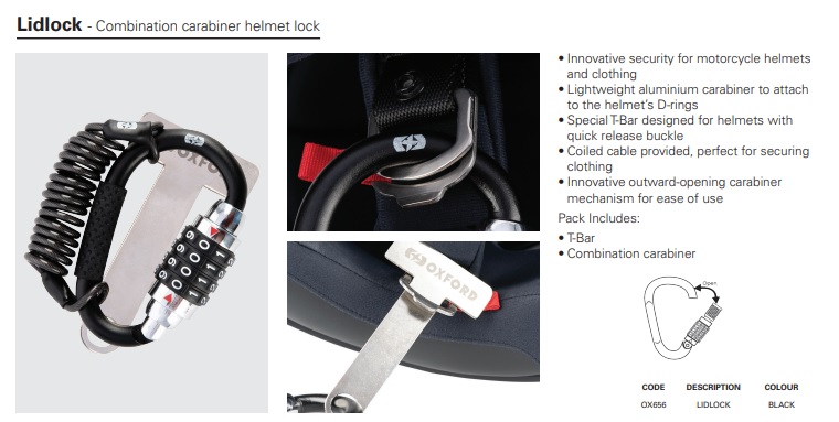 Oxford Lidlock combination helmet cable lock