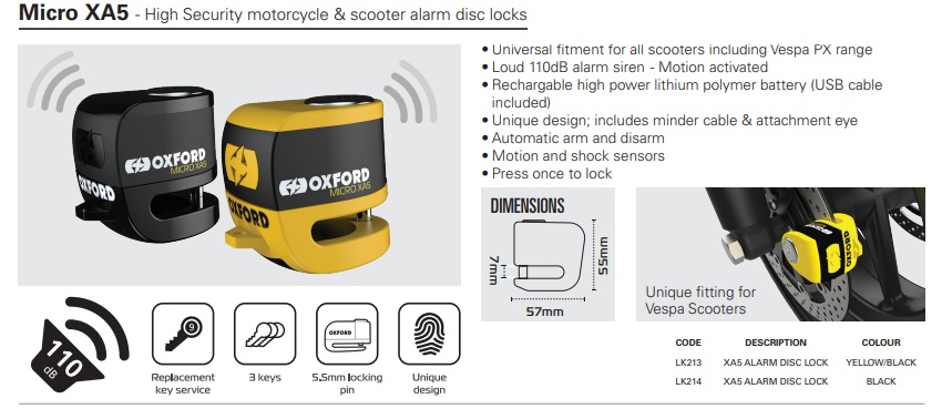 Oxford Micro XA5 alarm disc lock