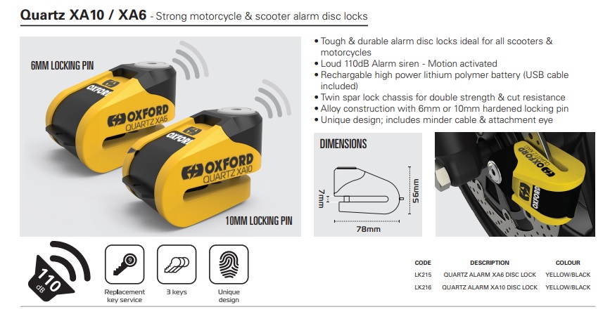 Oxford Quartz XA alarm disc lock